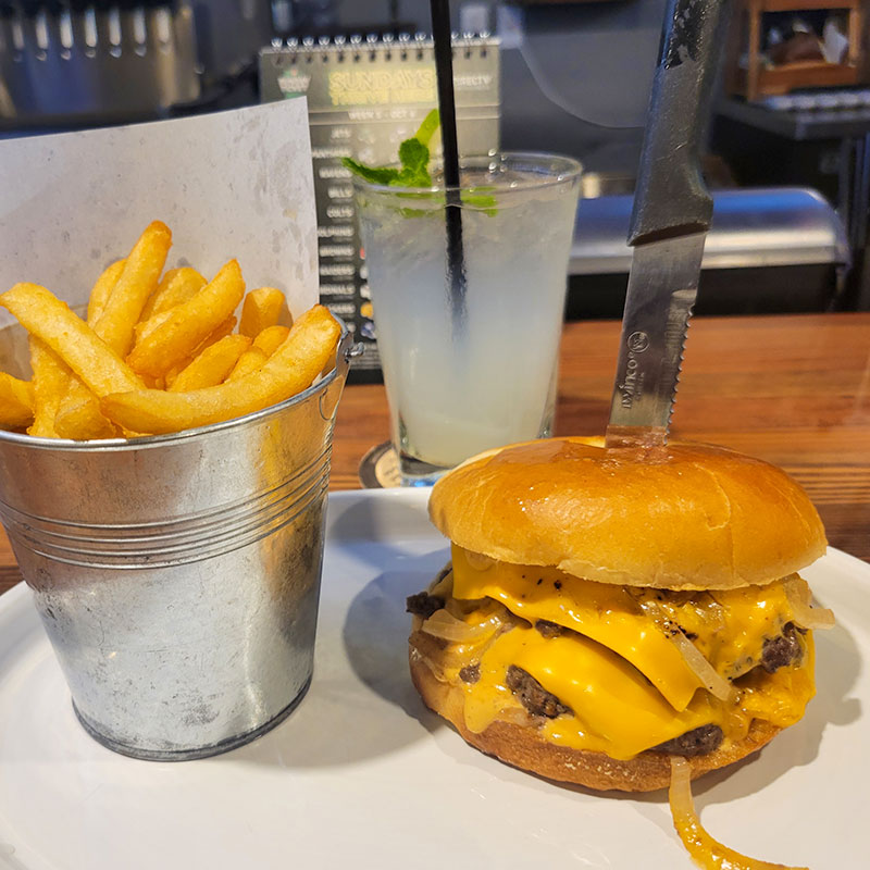 image of burger from mely's sports bar